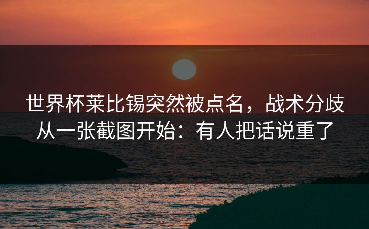 世界杯莱比锡突然被点名，战术分歧从一张截图开始：有人把话说重了