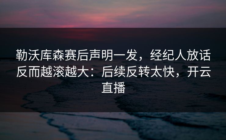 勒沃库森赛后声明一发，经纪人放话反而越滚越大：后续反转太快，开云直播